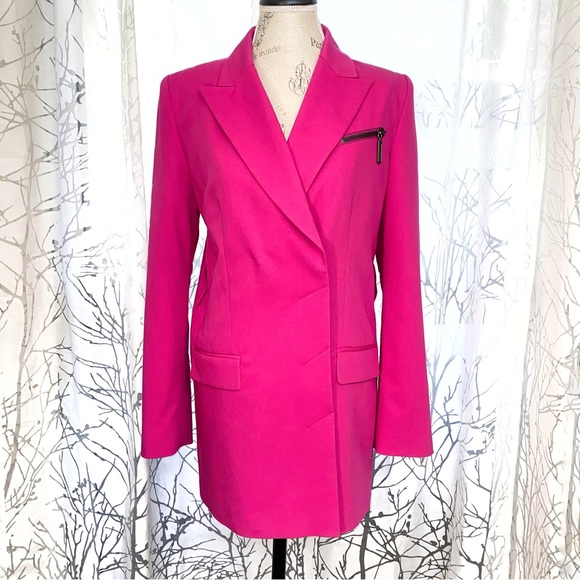 DUNDAS x revolve Joni pink v-neck collar waist belt button up blazer jacket coat - Picture 6 of 15